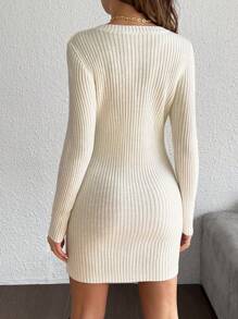 SHEIN Pregnant Women Solid Color Fitted Mini Sweater Dress, Casual Autumn/Winter