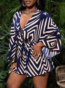 Slaydiva Women Holiday Casual V-Neck Loose Printed Romper With Tie Belt - Multicolor - View 6