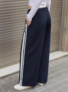 Maija Women Side Striped Drawstring Waist Straight Loose Casual Pants,Festival