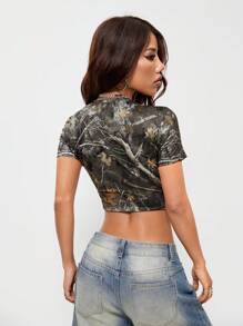 SHEIN Coolane Camiseta holgada de los hombros de mujer con gráficos Y2K, elástica, para primavera/invierno