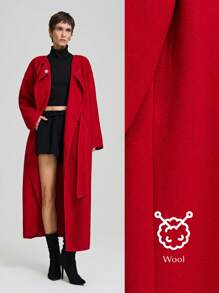 Ontre Women's 2025 Spring New Arrivals Long Round Neck Double-Sided Overcoat, Women Woolen Coat, Double-Faced Fabric Red 50cm Long Fashionable Overcoat, Round Collar Long Sleeve With Real Pockets, Casual Outfit