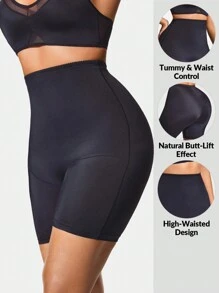 SHAPORA Women's Solid High Waist Shapewear Shorts - Black - View 1