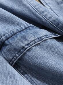 FRIFUL Women's Autumn Dropped Shoulder Long Sleeve Zipper Front Casual Denim Jacket