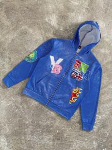 Manfinity EMRG Sudadera con capucha casual con cremallera y estampado de letras para hombre, para otoño/invierno