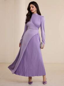 Graceveil Vestido plisado casual de manga larga con cuello alto para mujer, modesto