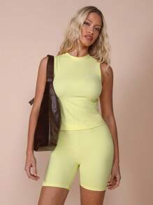 COSMINA Top sin mangas y sin cuello de estilo minimalista liso, para uso diario casual