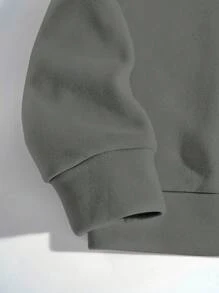 INAWLY Áo nỉ dài tay cổ tròn in chữ thường ngày - Xám - Xem 5