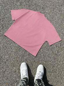 Manfinity Roghcode Young Men's Street Fashion Brand Portrait Graphic T-Shirt, Short Black Tee With Street Poster Design Rich Soon - Pink - View 2