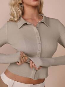 COSMINA Regular Khaki Long Sleeve Knit Top For Women, Spring/Summer Casual Commuter Wear