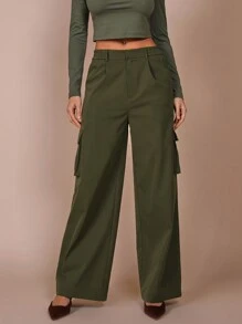 COSMINA Women's Windproof Pocket Straight Leg Long Pants, Brown, Autumn/Winter