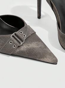 CUCCOO SZL Women's Pointed Toe Buckle Design Fashion High Heel Pumps, Casual Everyday Wear - Grey - View 9