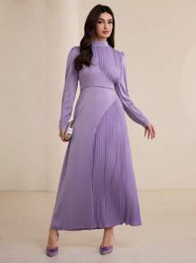 Graceveil Vestido plisado casual de manga larga con cuello alto para mujer, modesto