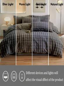 3 件套木炭绒毛绒羽绒被套，柔软温暖的卧室床上用品，可机洗 - 深灰色 - 查看 7