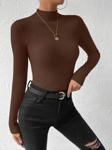 EMERY ROSE Solid Color Slim Fit Pullover Sweater, Casual And Stylish For Daily Wear Knit Pullover Fall Winter Sweater - Chocolate Brown - View 5