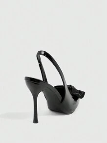 CUCCOO SZL 女士黑色高跟穆勒鞋蝴蝶装饰闭趾鞋