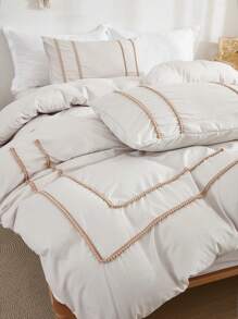 Beige Bedding Pom Pom Duvet Cover Set Boho Farmhouse Bedding Set Queen,King With Zipper Closure 3 Pieces Mini Pom Pom Decor Beige Comforter Cover Soft Microfiber Duvet Cover For Boys Girls 1 Duvet Cover 2 Pillowcases No Comforter,For All Seasons