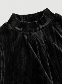 SHEIN MOD 女士天鹅绒短款立领交叉前襟背心情人节款 - 黑色 - 查看 3