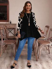 EMERY ROSE Minimalistisches Lässig T-Shirt in Große Größen mit Allover-Geometrisch-Linien-Muster