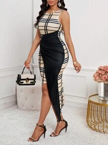 SHEIN Lady Vestido azul marino de manga larga de 4 estaciones, vestido de encaje, vestido corto para mujer de corte entallado con volantes