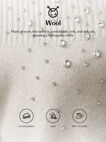 Ontre Apricot Off Shoulder Long Sleeve Maxi Sweater With Rhinestone Collar Decor, Elegant And Luxurious For Party Wear