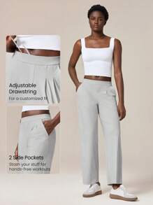 GLOWMODE Boss Moves Adjustable Drawstring Wide-Leg Work Pants With Side Pockets Daily Casual - Grey - View 3