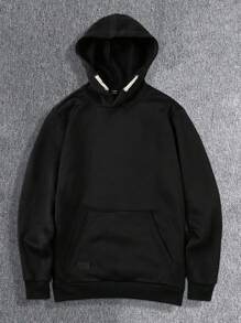 Manfinity Homme Men's Casual Solid Color Drawstring Hooded Sweatshirt, Autumn/Winter - Black - View 6