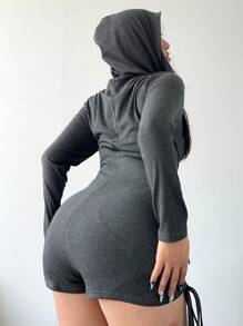Flirla 休闲纯色抽绳修身连体裤 - 灰色 - 查看 2