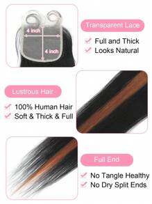3pcs Straight Hair Bundles 4x4 Lace Front Closure With Baby Hair Around Transparent Lace Unprocessed Human Hair 1B/30 Color 3 Bundles Human Virgin Hair Extensions For Women Hair - S1/30 - View 4