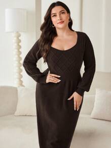 Mulvari Plus Size Solid Color Long Sleeve Sweater Dress, Minimalist Fashion For Casual Daily Wear