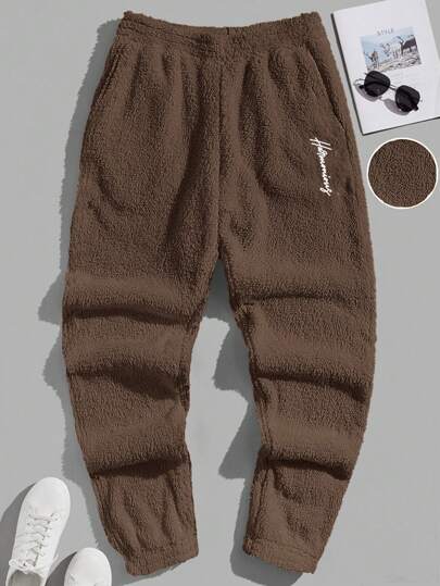 Manfinity NXTstreet Men's Casual Simple Front Tie Pocket Plush Knit Long Pants