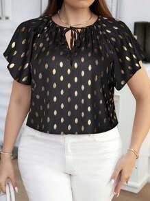 SHEIN Clasi بلوزة كاجوال قصيرة الأكمام مقاسات كبيرة، موضة بسيطة للارتداء اليومي في الصيف - متعدد الألوان - مشاهدة 1