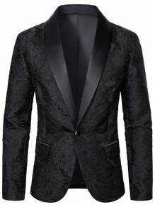 Manfinity AFTRDRK Men's Front Button Long Sleeve Pocket Simple Suit Jacket Black Blazer, Casual Everyday Wear Dinner Jacket Men Blazers Black, Old Money Style