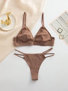 Women's Lingerie Set (Seamless Bra & Thong) - Coffee Brown - View 1
