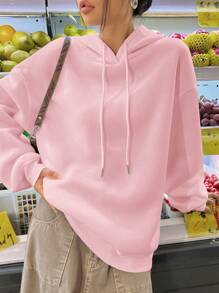 Muchica Women Casual Minimalist Leopard Bow Print Hoodie Sweatshirt, Loose Fit Long Sleeve - Baby Pink - View 2