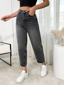 RueChic 休闲高腰灯笼裤牛仔裤 - 深灰色 - 查看 7