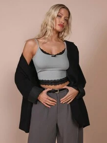 COSMINA Women's Lace Splice Spaghetti Strap Simple Camisole, Casual Everyday Wear