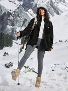 In My Nature 女士户外羊毛夹克，纯色休闲时尚，适合日常穿着 - 黑色 - 查看 9