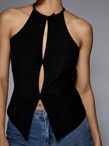 MISSGUIDED Áo ghi lê khoét nơ phía trước - màu đen - Xem 4