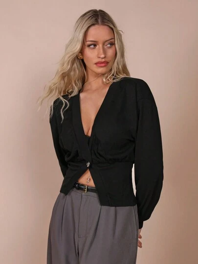 COSMINA 女士单排扣长袖休闲上衣，纯色，秋季