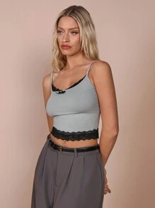 COSMINA Women's Lace Splice Spaghetti Strap Simple Camisole, Casual Everyday Wear