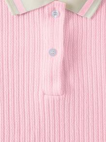 Chiquease Women's Contrast Color Polo Collar Short Sleeve Casual Ribbed T-Shirt - Pink - View 3