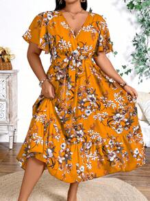 Breezaya Plus Size Boho Floral Print Dress For Vacation, For Summer - Orange - View 5
