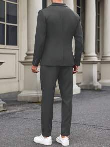 Manfinity Mode 1 Set Men's Solid Color Suit: Blazer And Trousers - Dark Grey - View 2