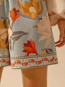 CAJUNI 女式波西米亚风热带花卉印花休闲短裤，适合夏季穿着