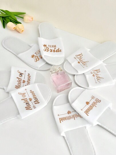 SHEIN 1 Pair Elegant & Comfortable Wedding Party Slippers For Bride, Bridesmaids, Guests – Sparkly Bridal Shoes, Women's Ballet Flats, Cute House Slippers For Reception, Boho Beach Wedding, Prom, Evening Occasions