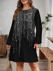 SHEIN LUNE 大码女式休闲灯笼袖及膝迷你连衣裙，适合秋冬季