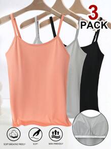 SHEIN Essnce 3pcs Set Plus Size Women's Elegant Casual Camisole With Chest Pad Design