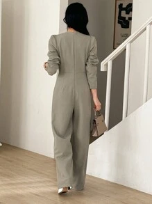 DAZY French Elegant Lapel Collar Commuter High-End Luxury Long Jumpsuit For Women (No Belt)