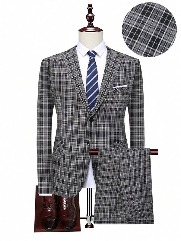 Manfinity Mode Plus Size Minimalist Fashion Casual Suit Set, Jacket & Pants