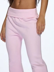 MISSGUIDED 天鹅绒修身喇叭裤，搭配毛绒人造毛皮冬季配饰，舒适可折叠瑜伽风格舞蹈休闲裤 - 淺粉色 - 查看 3